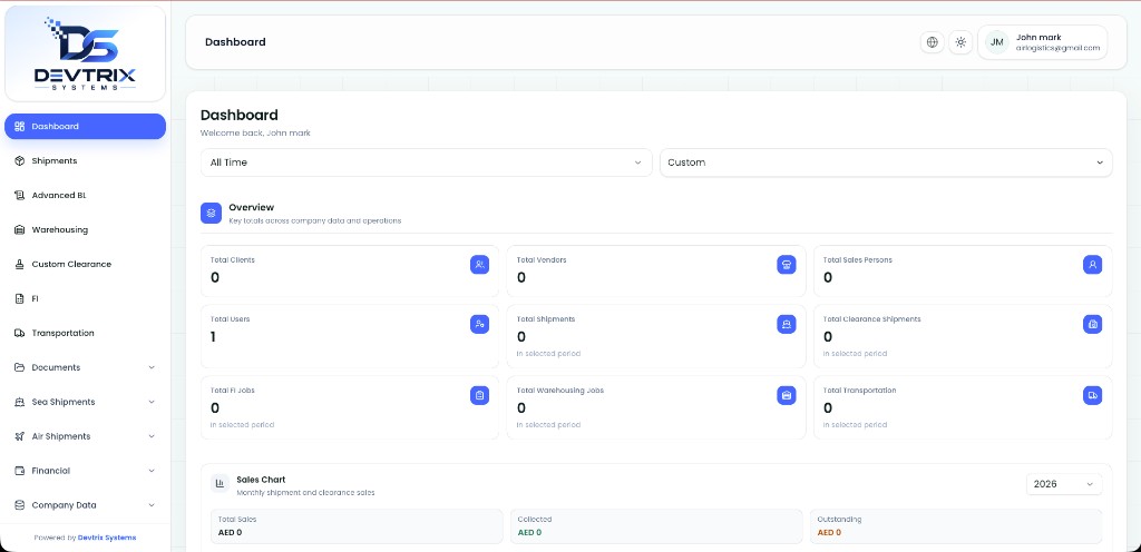 Logistics Management Software interface mockup
